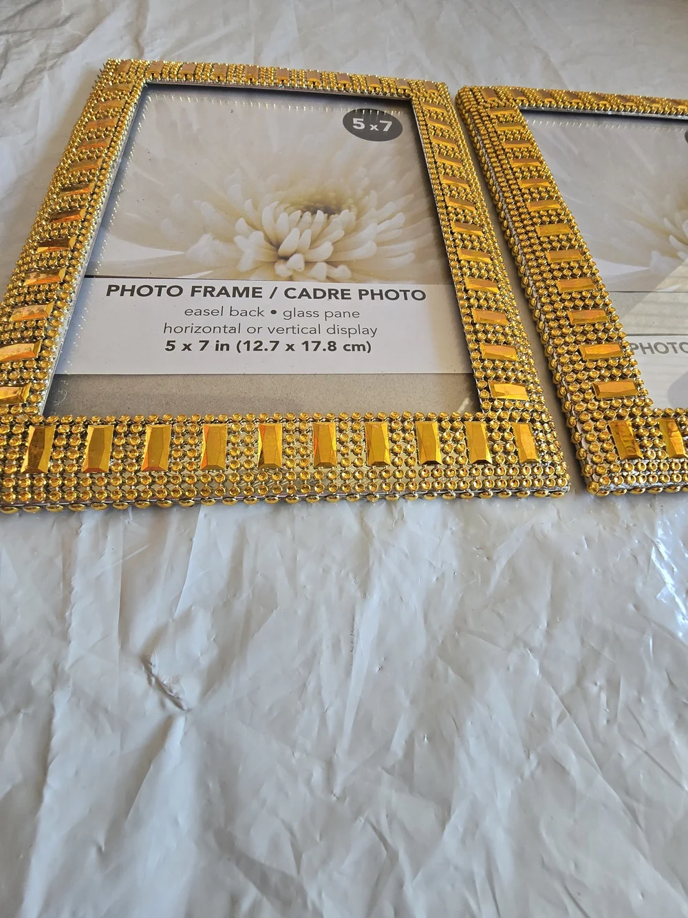 Gold Beaded 5x7 Photo Frame - Elegant Home Accent New Handmade 2 Piece